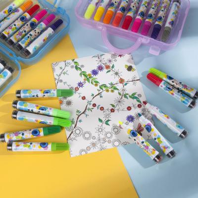 China Plastic PP Factory Price Set Manufacturer Kit Sale Kids Craft Classic Water Color Pen With Stamp PP Box for sale