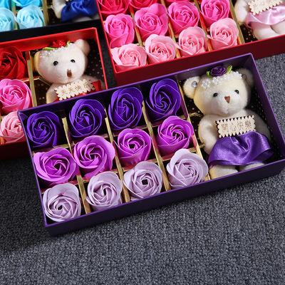 China Romantic Gorgeous Soap Flower Twelve Flowers Include Gift Box Handmade Colorful Plush Bear With Soap Plants Color Custom Soap Flower for sale