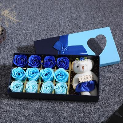 China Romantic Gorgeous Flower Soap Twelve Flowers Include Gift Box Handmade Colorful Plush Bear With Soap Plants Color Flower Custom Soap for sale