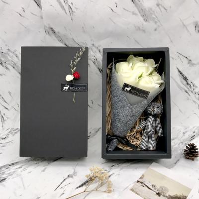 China Soap Flower Gift Box Seven Basic Cleaning Flowers Include Handmade Black Gift Box With Soap Plants Color Custom Soap Flower Gift Box for sale