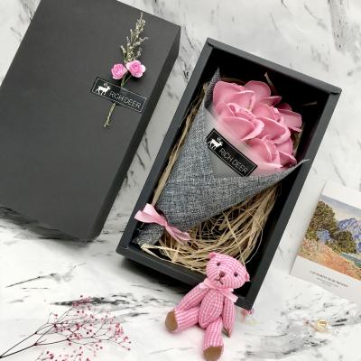 China Soap Flower Seven Basic Cleansing Flowers Include Handmade Black Gift Box With Soap Plants Color Custom Soap Flower for sale