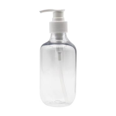 China Manufacturer Direct Sales 250ml Round Hand Shoulder Hand Sanitizer Lotion Cosmetic Bottle Clear PET Plastic Presser Pump Head for sale