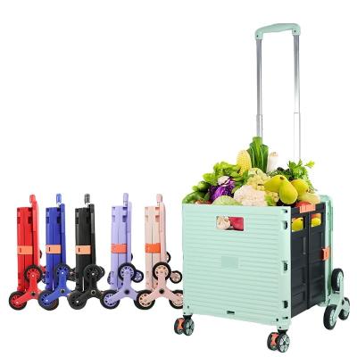 China Eco-friendly Plastic Serving Trolley Folding Supermarket Trolley Portable Adjustable Trolley Shopping Trolley for sale