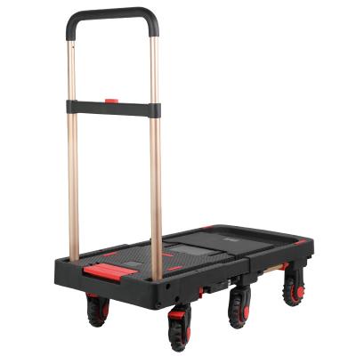 China Good Quality Folding Platform Folding Plastic Garden Trolley Handheld Portable Garden Cart with Telescopic Handle and 6 Wheels for sale