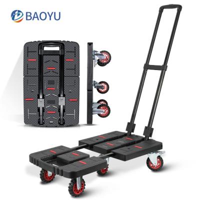 China OEM ODM 200 kg Easy-carry Max Loading Tank 5 Wheels Plastic Foldable Supermarket Logistic Trolley for sale