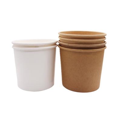 China Compostable Biodegradable Farmhouse Coated Disposable White Soup Paper Wrapping PLA Or PE Bowl With Lid for sale