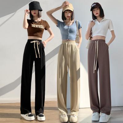 China Sustainable New ice silk wide-leg pants for spring/Summer 2022, high waist, loose and slim, casual straight leg, floor walking pants for sale