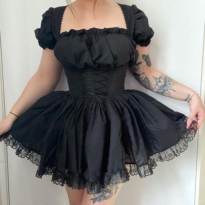 China Anti-Static European and American cute sweet bubble sleeve chest revealing dress 2022 spring and summer lace princess dress for sale