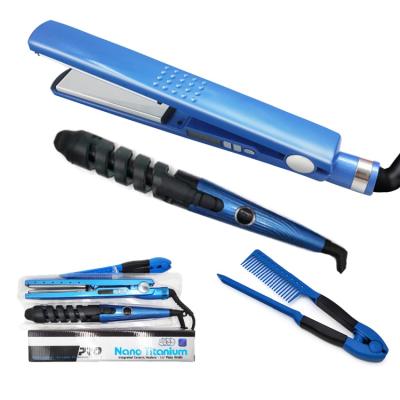 China Professional Household Mini Flat Iron Hair Curler Styling Hair Straightener Set for sale