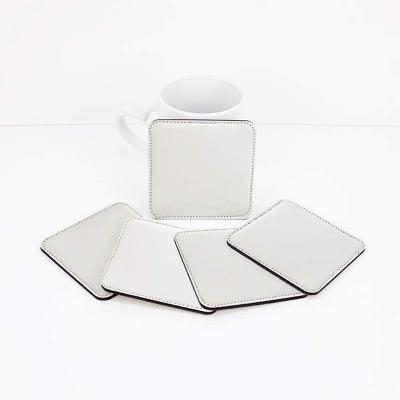 China Bestselling 10*10cm Durable White Solid Sublimation Leather Mugs With Coaster for sale