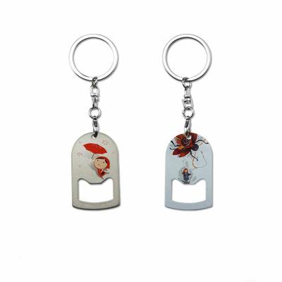 China Metal Blank Sublimation Template Flower Cartoon Europe Diy Cartoon Character Key Chain With Bottle Opener for sale