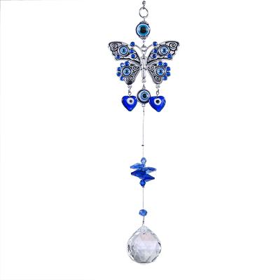 China Bohemian Improve Decor Blue Evil Eye With Hanging Butterfly Decoration Ornament Decor Protection Blessing Home Gift for sale