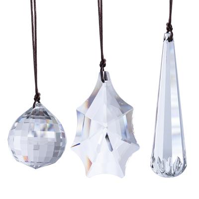 China Home Decor H&D Crystal Chandelier Lamp Lighting Drops Wall Decor Room Hanging Prisms Hanging 3pcs Glass Prisms Parts Suncatcher Set for sale