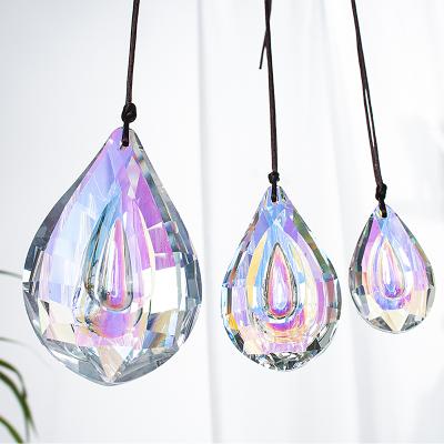 China Colorful Water Drop H&D Lamp Prisms Parts Loquat Shape Chandelier Glass Crystals Hanging 3 Drops Pendants 76mm/63mm/50mm Set for sale