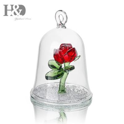 China China H&D Crystal Enchanted Rose Figurine Ornament in a glass dome gifts valentines day for sale