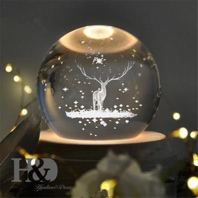 China China Clear Crystal Ball 3D Laser Engraved Deer Ball Paperweight Sphere Home Decor Gift With Metal Stand 70MM for sale