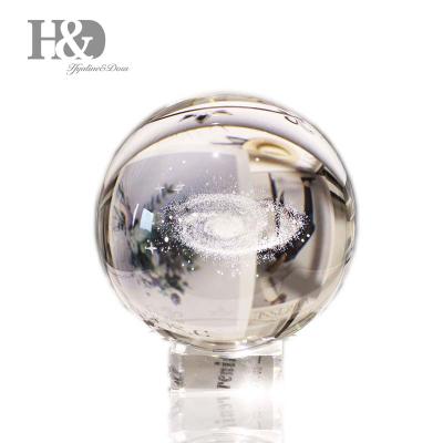 China Crystal Ball Paperweight Home Office Fengshui Ornament Glass Decor Gitf With China H&D 80# Universe Base for sale