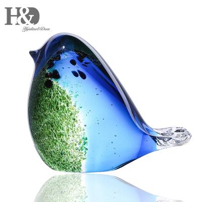 China China H&D blue and green handmade creative animal home decoration figurine paperweight bird blown glass gift beautiful for sale