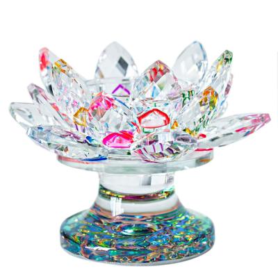 China Home Decor Rainbow Lotus Crystal Lotus Flower Tea Light Candle Holder, Decor Collectible, Valentine's Day Decor Gifts for sale