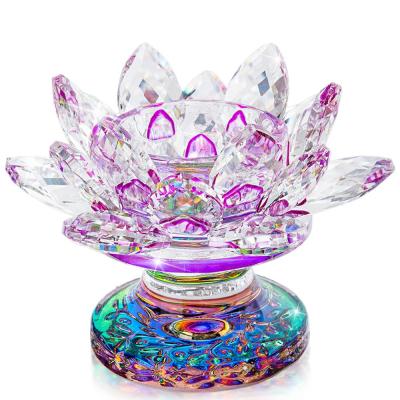 China Purple Lotus Crystal Lotus Flower Tea Light Candle Holder Home Decor, Decor Collectible, Valentine Decor Gifts for sale