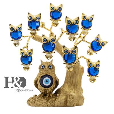 China Turkish Blue Evil Eye Owl Figurines Europe H&D Gold Lucky Tree of Life Statue Decor Home Ornaments for sale