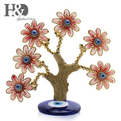 China H&D Europe Chinese Feng Shui Decoration Blue Evil Eye Flower Decor Bendable Branches Silver Bonsai Tree for sale