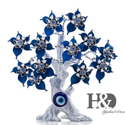 China Europe H&D Turkish Blue Evil Eyes Flower Silver Lucky Tree of Life For Protection Home Gift for sale