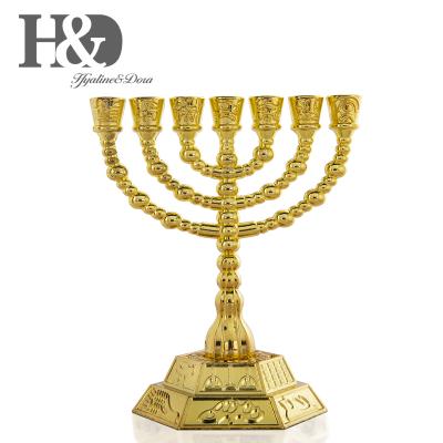 China Small Menorah Home Decoration H&D Gold Candelabra 7 Candle Holder Wedding Table Home Centerpieces for sale