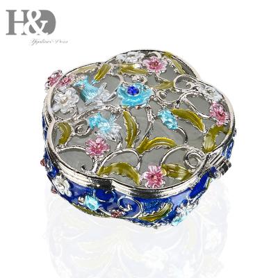 China Ring Holder& Jewelry Container H&D Round Box Trinket Box Hinged Collectible Decor With Crystal Jeweled Boxes for sale