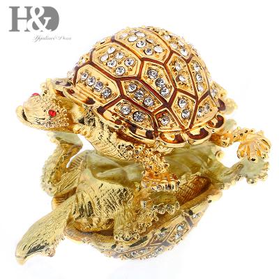 China Ring Holder& Hinged Jewelry Trinket Box Small Hand Painted Jewelry Container H&D Turtle Jewelry Box Trinket Box Ornament Crystals Collectible for sale