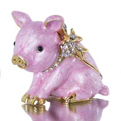 China Ring Holder& Jewelry Container H&D Handcrafted Lovely Piggy Tin Trinket Box Articulated Jewelry Stand Animal Figurines For Home Decor Collectible Gift (Pink) for sale