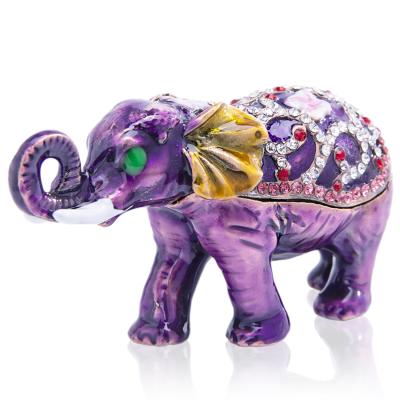 China Ring Holder& Box Ring Holder Animal Figurine Collectible Hand Painted Jewelry Container H&D Hinged Hinged Trinket Jewelry Encrusted Purple Elephant for sale