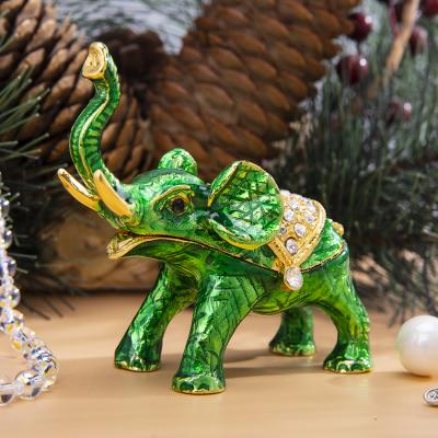 China Ring Holder& jewelry container H&D green decoration large elephant figurine statues jewelry trinket box with gift box for sale