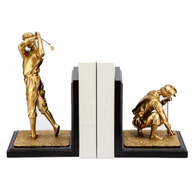 China American Art Decor American High Grade Business Gift Office Bookends Bookends Golf Figure Statuette Brass Book Stand in Pairs for sale