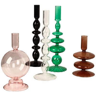 China Other Retro French Nordic Clear Glass Candlestick Pendulum Ornaments Wedding Props Creative Home Desktop Decorations for sale