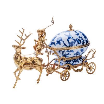 China Art Decor European Luxury Pure Copper Trolley Decoration American Living Room Art Decor Deer Fireplace Porch Wine Cabinet Home Decoration for sale