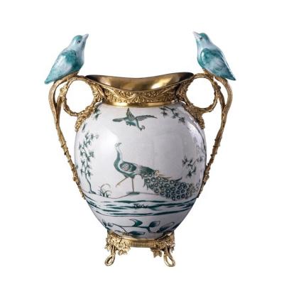 China Ceramic Vases Luxury Bronze Porcelain Flower Vases Traditional Home Decor and Bird and Flower Arrangement Vessels for sale