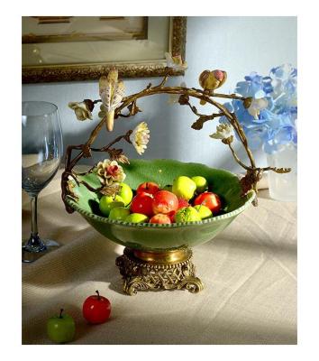 China Art Decor Ceramic flower with European bird fruit portable basin and American green ceramic ice slot with fruit dish copper ornaments for sale