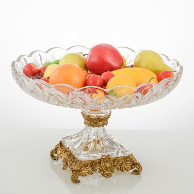 China Art Decor European crystal glass with candy copper American basin large table teahouse dish dry fruit basket for sale