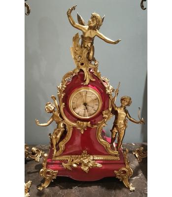 China Table decoration home style low MOQ low MOQ angel desk pure copper clock traditional European French luxury red ceramic clock for sale