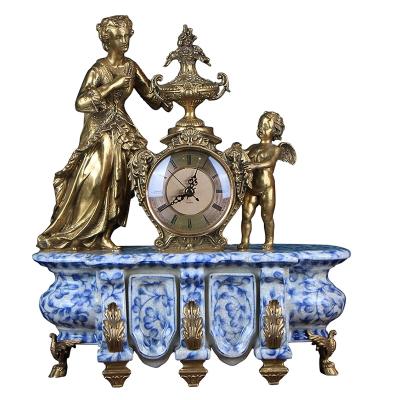 China Angel Mother And Child Clock Living Room Decoration Traditional European Home Decor Pieces Modern Style Clock Ornaments for sale