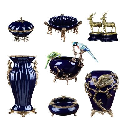 China Modern Simple Traditional Creative Ceramic Combination Fruit Dish Living Room Decoration TV European Cabinet Vases On Both for sale