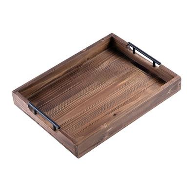 China Other Farmhouse Style Brown European Wooden Tray Household Beautiful Tea Tray Vintage Color Rectangular Coffee Tray for sale