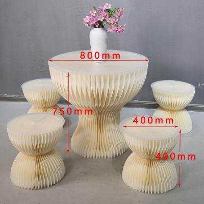 China DG001 Storage Wedding Dessert Table Paper Curve Column Birthday Party Decoration Folding Roman Table with 4 Chairs for sale