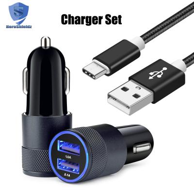 China Full Current 2.1A Charging 2 Hot In 1 Bundle Nylon Micro USB Cable + 3.1A 12V Dual Ports Aluminum ABS Flame Retardant Material Car Charger USB Fast Charging for sale