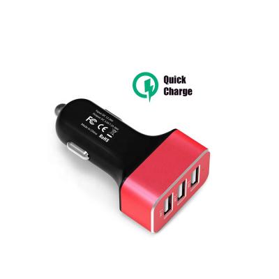 China Fast Charging iPhone 7.2A Fast Charger 3 USB Square Car Adapter Left Charger,Universal Aluminum 3.0 Portable Car Charger Three USB Car Charger for sale