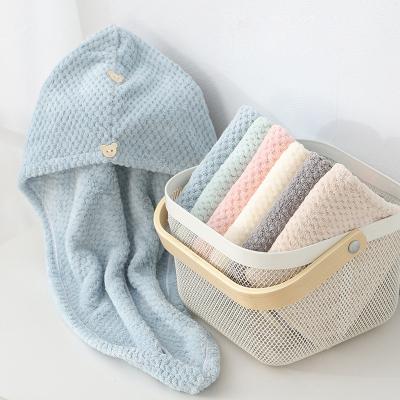 China Sustainable OEM Bathing Hat Wholesale Made Of Pure Cotton Coral Plush Soft Absorbent And Quick Dry for sale