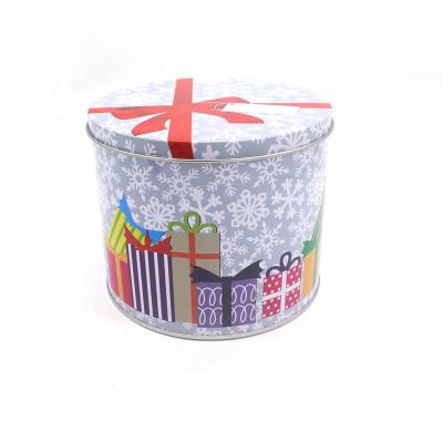 China Recycled Materials Beautiful Round Gift Tin Packing Box For Christmas for sale