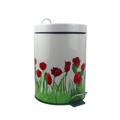 China Wholesale Recycled Materials 5L Metal Tin Can Waste Trash Can Waste Bin Pedal Round Type Trash Tin Can With Lid for sale