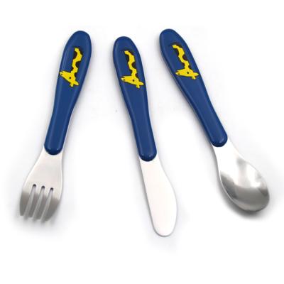 China Sustainable Portable Flatware 3pcs Children Stainless Steel Baby Animal Cutlery Set for sale